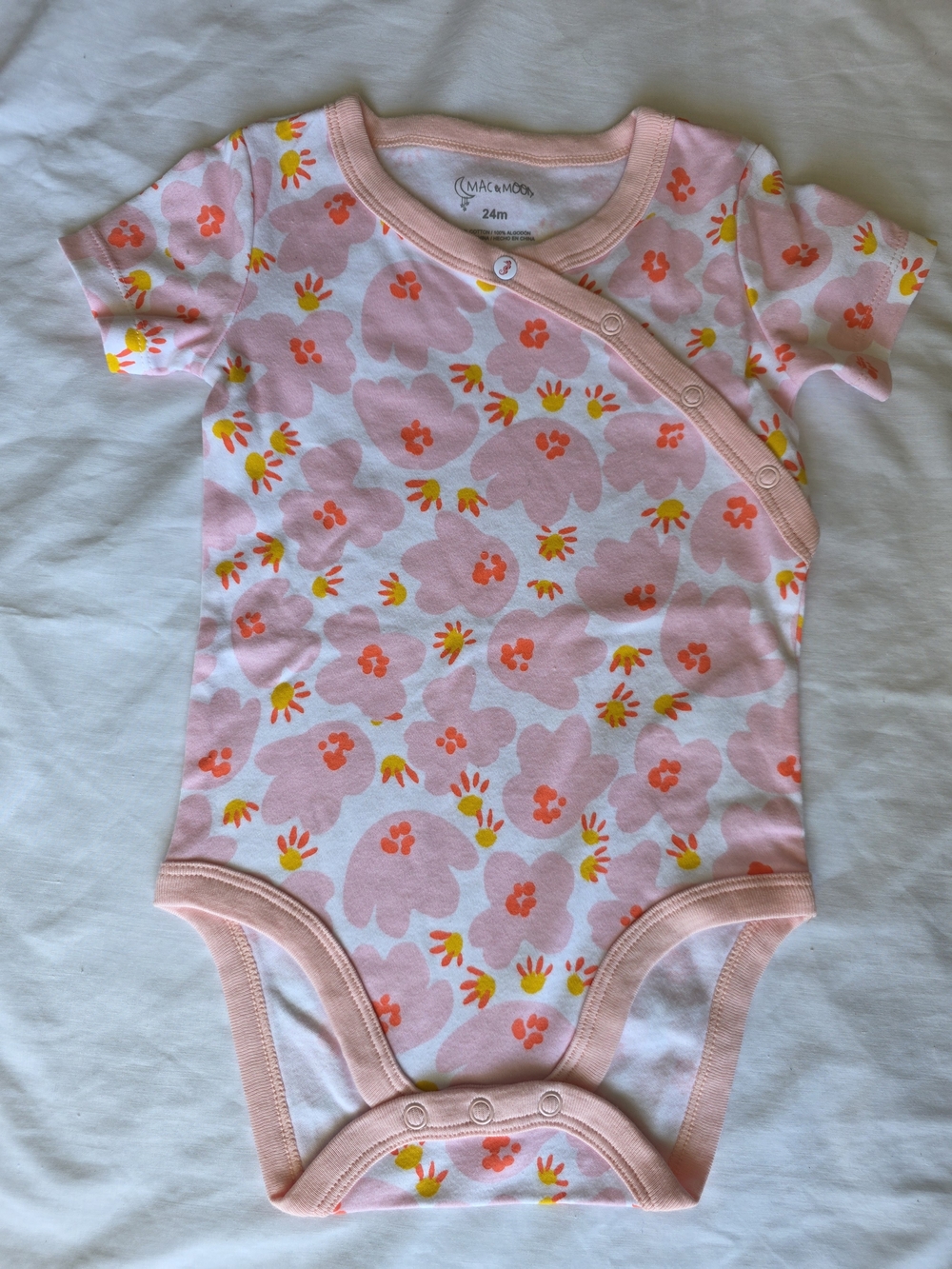 MAC & MOON Pink Floral Wrap-Front Baby One-Piece